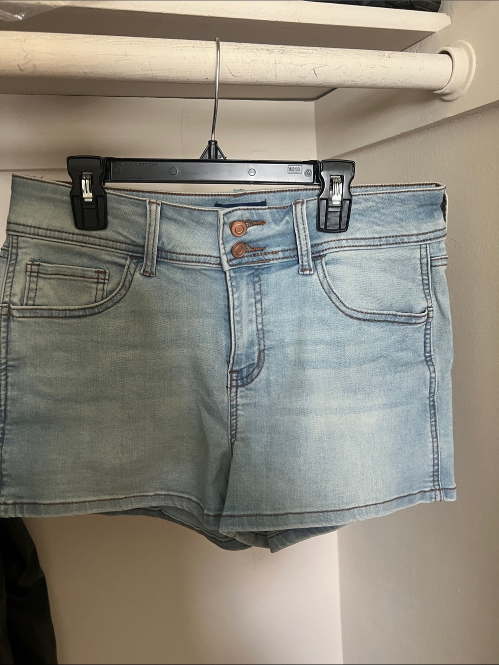 Indigo Light Blue Double-Button Denim Shorts
